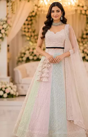Pastel Georgette Lehenga Choli With Blouse