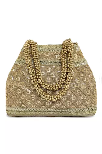 Golden potli bag gift for women handmade evening wristlet handbag stylish bridal purse fashion bag