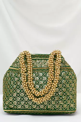 Green potli bag gift for women handmade evening wristlet handbag stylish bridal purse fashion bag