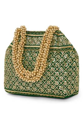 Green potli bag gift for women handmade evening wristlet handbag stylish bridal purse fashion bag 3