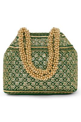 Green potli bag gift for women handmade evening wristlet handbag stylish bridal purse fashion bag 4