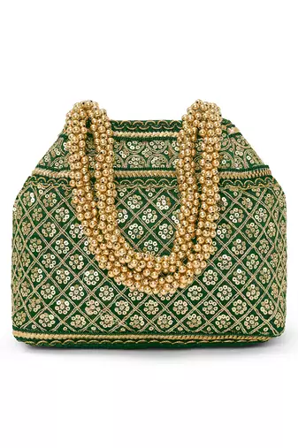 Green potli bag gift for women handmade evening wristlet handbag stylish bridal purse fashion bag