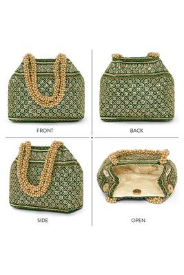 Green potli bag gift for women handmade evening wristlet handbag stylish bridal purse fashion bag 5
