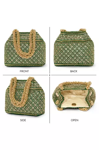 Green potli bag gift for women handmade evening wristlet handbag stylish bridal purse fashion bag