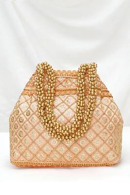 Peach potli style purse for women handmade evening bag ethnic bridal fashion wristlet bag 1