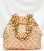 Peach potli style purse for women handmade evening bag ethnic bridal fashion wristlet bag