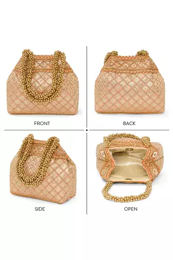 Peach potli style purse for women handmade evening bag ethnic bridal fashion wristlet bag