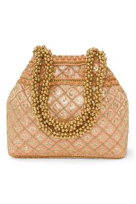 Peach potli style purse for women handmade evening bag ethnic bridal fashion wristlet bag 5