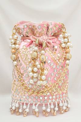 Light pink embellished potli bag ethnic wristlet purse for women & girls 1