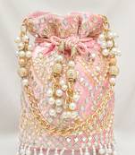 Light pink embellished potli bag ethnic wristlet purse for women & girls