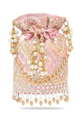 Light pink embellished potli bag ethnic wristlet purse for women & girls 2