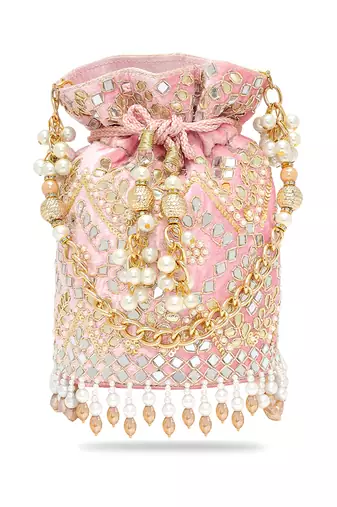 Light pink embellished potli bag ethnic wristlet purse for women & girls