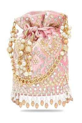 Light pink embellished potli bag ethnic wristlet purse for women & girls 3