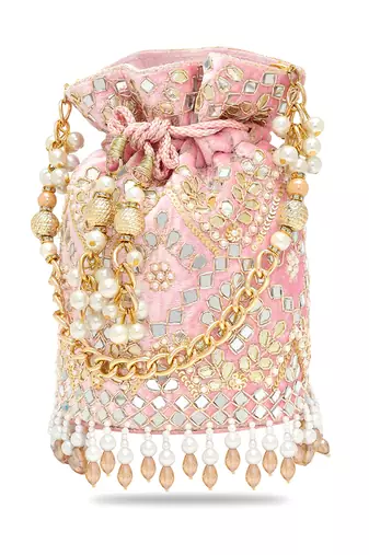 Light pink embellished potli bag ethnic wristlet purse for women & girls