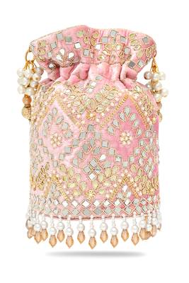 Light pink embellished potli bag ethnic wristlet purse for women & girls 4