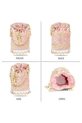 Light pink embellished potli bag ethnic wristlet purse for women & girls 5