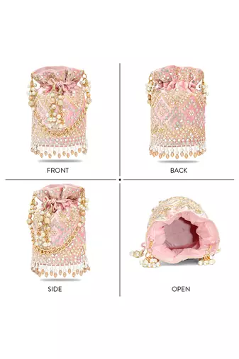 Light pink embellished potli bag ethnic wristlet purse for women & girls