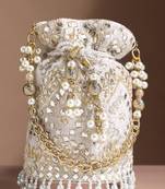 Golden white embellished potli bag ethnic wristlet purse for women & girls