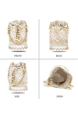 Golden white embellished potli bag ethnic wristlet purse for women & girls 3