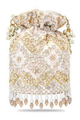 Golden white embellished potli bag ethnic wristlet purse for women & girls 4