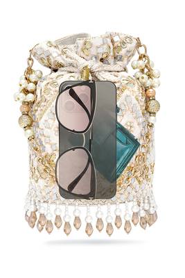 Golden white embellished potli bag ethnic wristlet purse for women & girls 5