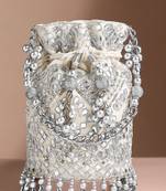 Silver white embellished potli bag ethnic wristlet purse for women & girls