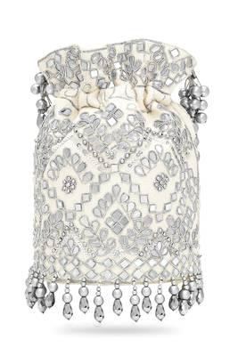 Silver white embellished potli bag ethnic wristlet purse for women & girls 4