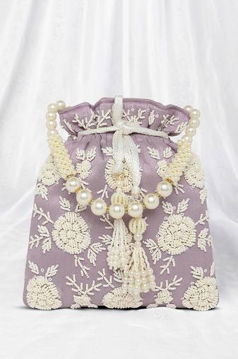 Lavender potli bag gift for women handmade evening wristlet handbag stylish bridal purse fashion bag
