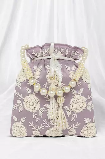 Lavender potli bag gift for women handmade evening wristlet handbag stylish bridal purse fashion bag