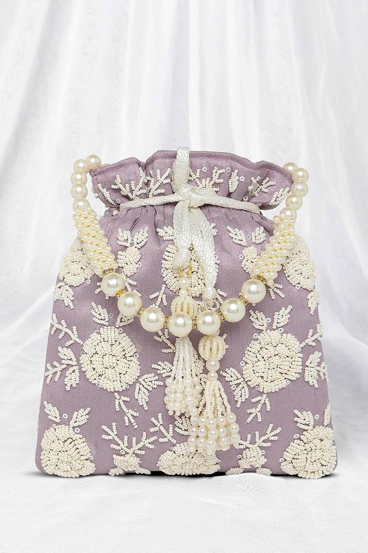 Lavender potli bag gift for women handmade evening wristlet handbag stylish bridal purse fashion bag