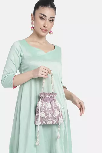 Lavender potli bag gift for women handmade evening wristlet handbag stylish bridal purse fashion bag