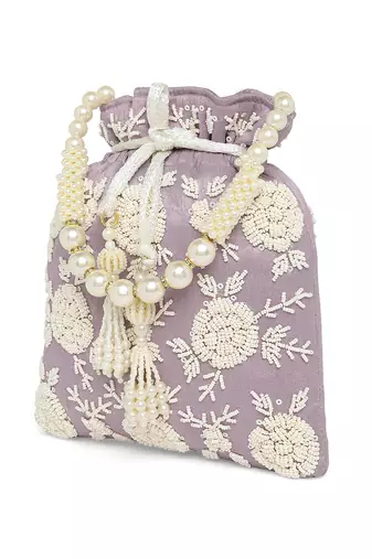 Lavender potli bag gift for women handmade evening wristlet handbag stylish bridal purse fashion bag