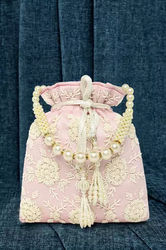 Pink potli bag gift for women handmade evening bag stylish bridal wristlet purse fashion bag