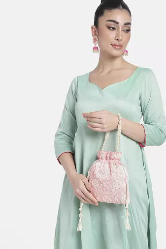 Pink potli bag gift for women handmade evening bag stylish bridal wristlet purse fashion bag
