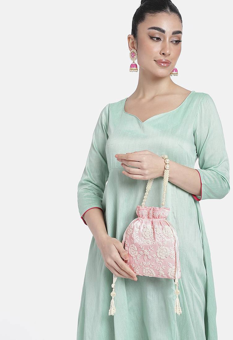 Pink potli bag gift for women handmade evening bag stylish bridal wristlet purse fashion bag