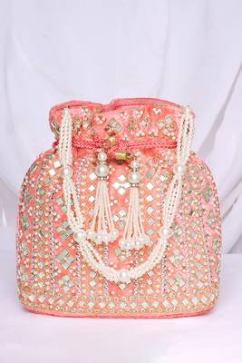 Women peach embellished potli bag ethnic purse for women 1