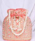Women peach embellished potli bag ethnic purse for women