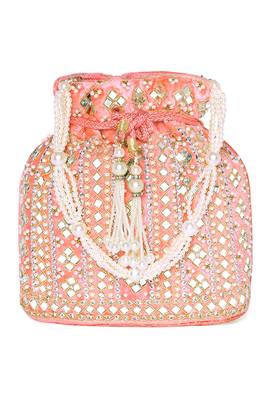 Women peach embellished potli bag ethnic purse for women 2