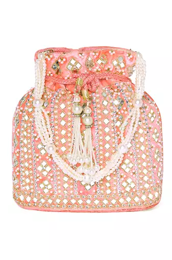 Women peach embellished potli bag ethnic purse for women