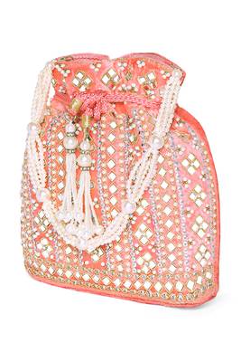 Women peach embellished potli bag ethnic purse for women 3