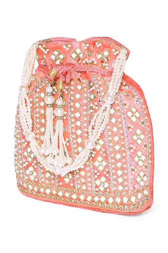 Women peach embellished potli bag ethnic purse for women