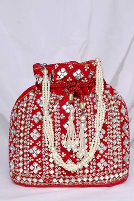Embellished red potli bag handbag wristlet purse for women 1