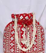 Embellished red potli bag handbag wristlet purse for women