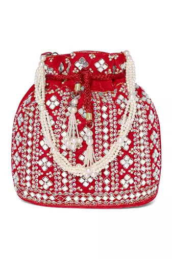 Embellished red potli bag handbag wristlet purse for women
