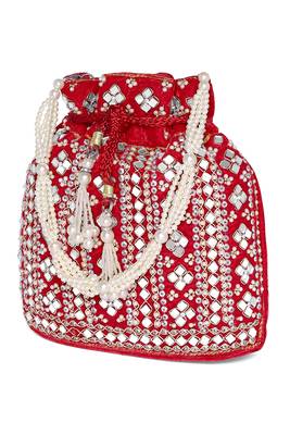 Embellished red potli bag handbag wristlet purse for women 3