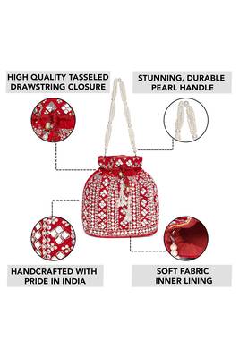 Embellished red potli bag handbag wristlet purse for women 4