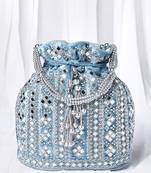 Blue potli bag gift for women handmade evening handbag stylish bridal wristlet purse fashion bag