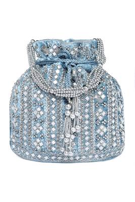 Blue potli bag gift for women handmade evening handbag stylish bridal wristlet purse fashion bag 2