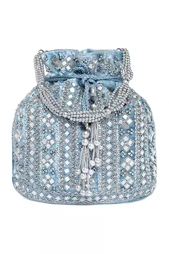 Blue potli bag gift for women handmade evening handbag stylish bridal wristlet purse fashion bag