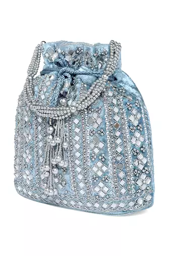 Blue potli bag gift for women handmade evening handbag stylish bridal wristlet purse fashion bag